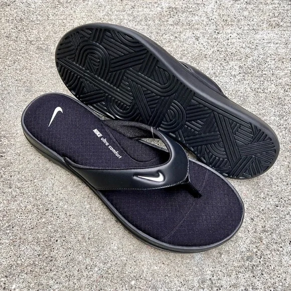 NEW WMNS NIKE ULTRAS COMFORTS 3 THONGS WOMEN THNG III BLACKS WHITES FOOTBEDS - Picture 4 of 7